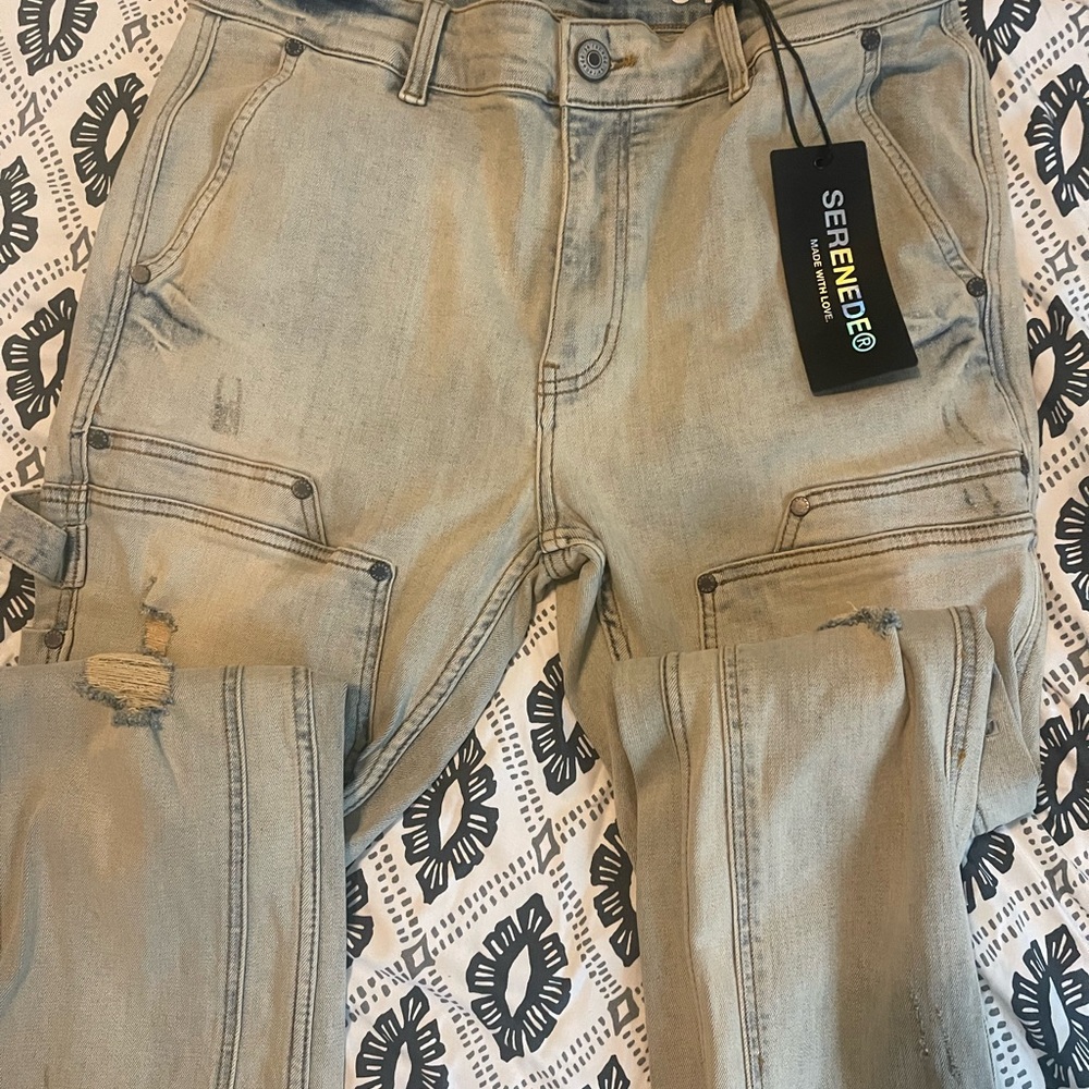 Serenede Men's Stylish Distressed Skinny Jeans - Gray
